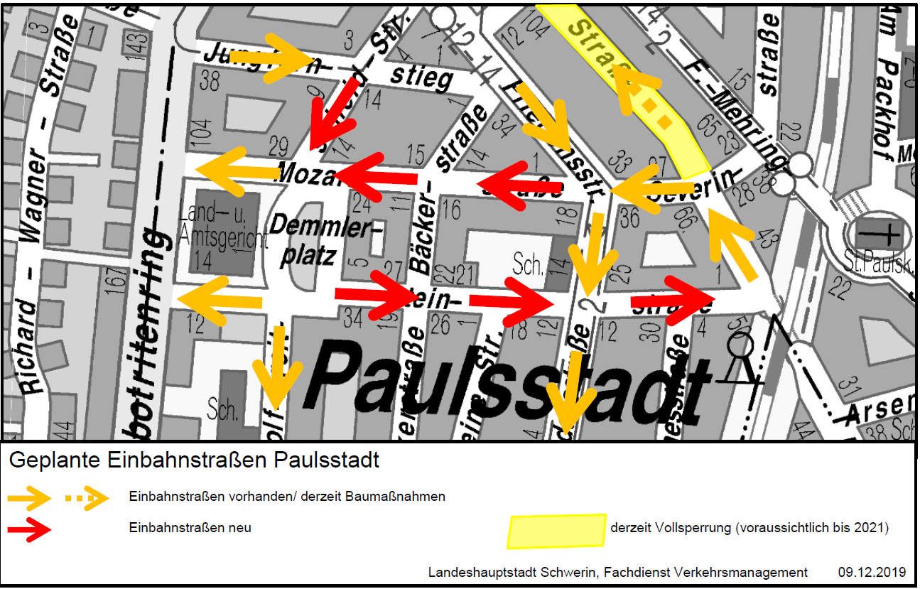 Schwerin: Neue Einbahnstraßen in der Paulsstadt