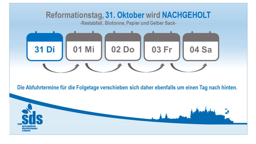 Grafik zur Änderung der Abfuhrtermine durch den Reformationstag am 31. Oktober, Quelle: SDS